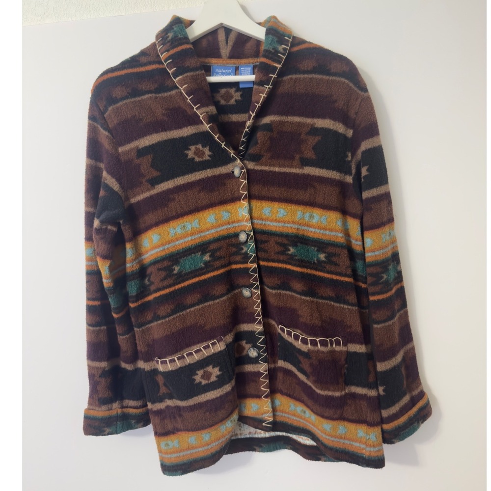 Natural Reflections Fleece Jacket Womens M Brown Southwestern Aztec Rustic